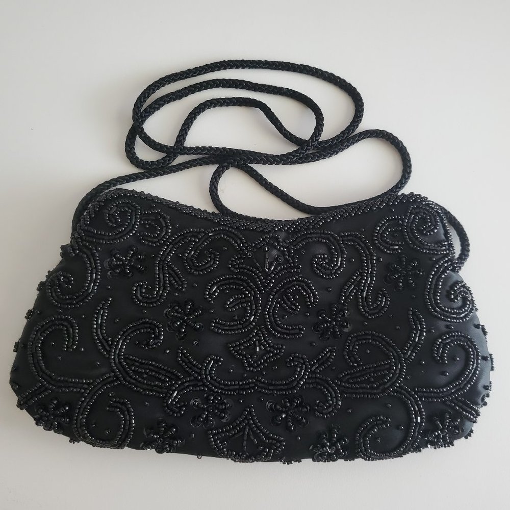 Metaphor Black Beaded Formal Purse attached Mirror